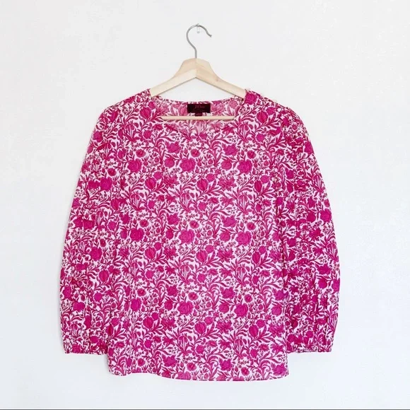 J.Crew Liberty London Sambourne Pink Azalea Floral Ruffled Blouse Top Small - Picture 2 of 6